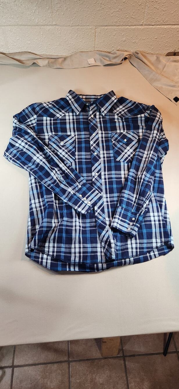 Wrangler Western Shirt Mens XL Blue Plaid Pearl Snap Long Sleeve Cowboy